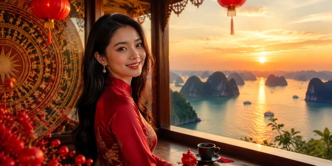 Cảnh Vịnh Hạ Long nhìn từ trên cao gợi nên hình ảnh du lịch và giải trí Việt Nam